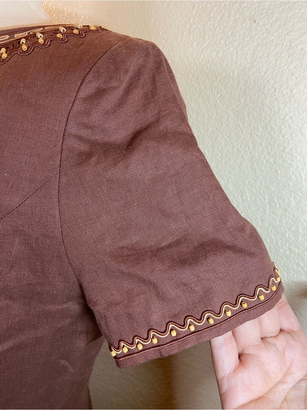 MAGGY LONDON, Women's Brown Short-Sleeve maxi Dress, size:10 100%linen - Picture 6 of 10
